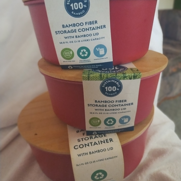 Red Bamboo Fiber Storage Containers - Picture 2 of 16